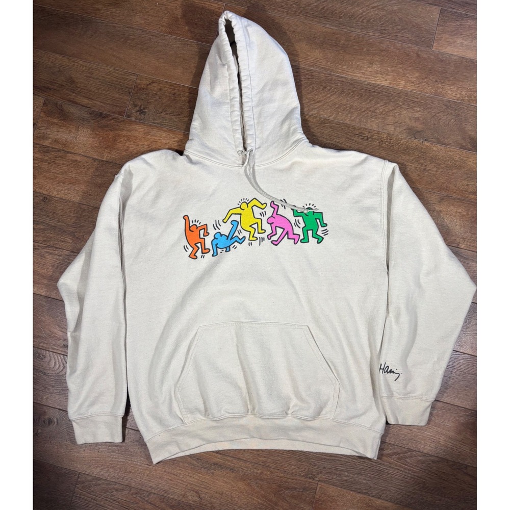Keith Haring x RIPNDIP‎ Pullover Hoodie Sweatshirt Graphic Print Cream Large
